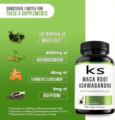Capsulas para Melhoramento Masculino Suplementos de Raiz de Maca Relaxando a Energia Nervosa com Ashwagandha