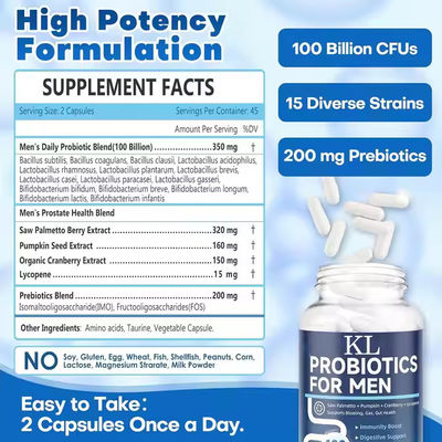 Probióticos para Homens cápsulas com extrato de bagas de Saw Palmetto aumentam a saúde digestiva