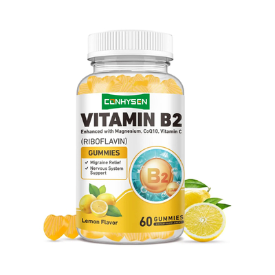 OEM ODM Sem açúcar Magnésio Suporte dietético Sistema nervoso Vitamina B2 Goma