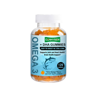 Fornecimento de fábrica de gomas de ômega 3 com sabor de laranja Promove a saúde do cérebro e dos olhos